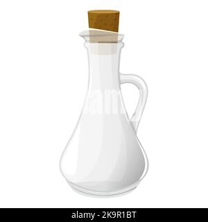 Empty glass bottle with cork stopper for water, wine or oil. Magic blank vessel for potions. Empty jar for milk, vinegar or juice. Flat design vector Stock Vector