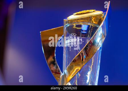 Bucharest, Romania - October 18, 2022: 2023 Under-21 EURO final tournament draw. This image is for editorial use only. Stock Photo