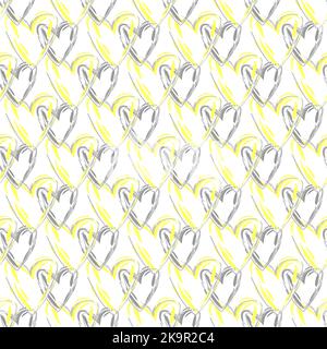 Seamless vector pattern with hearts in grey and yellow colors. Stock Vector
