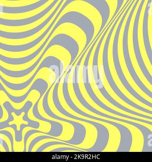 Abstract vector optical illusion. Twisted striped background in grey and yellow colors. Stock Vector