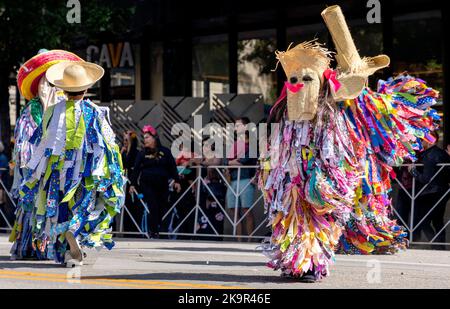 Viva la Vida Day of the Dead (Dia de los Muertos) Parade in Austin, Texas hosted by the Mexicarte Museum. Stock Photo