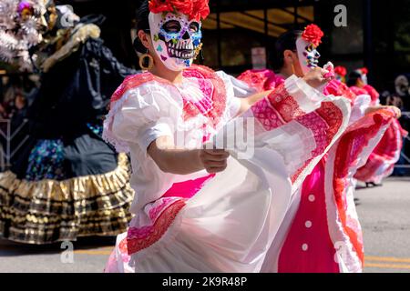 Viva la Vida Day of the Dead (Dia de los Muertos) Parade in Austin, Texas hosted by the Mexicarte Museum. Stock Photo