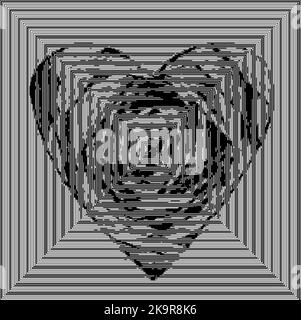Stylized heart, vector illustration. Empty frame on striped spiral background in circle. Stock Vector