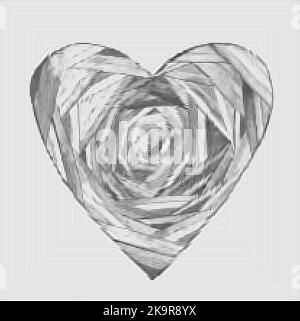 Stylized heart, vector illustration. Empty frame on striped spiral background in circle. Stock Vector