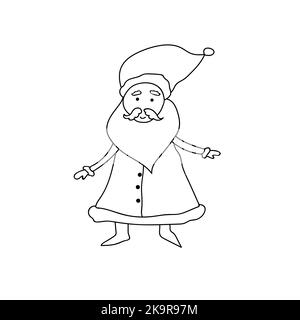Christmas coloring book page. Funny hand drawn Santa illustration Stock Vector