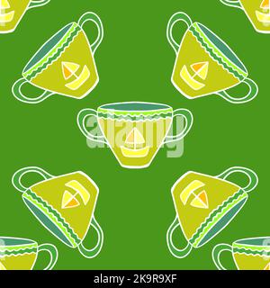 Seamless decorative pattern with colorful tea cups. Stock Vector