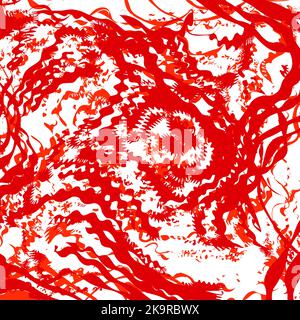 Abstract optical illusion background. Distorted red curly line surface. Stock Vector
