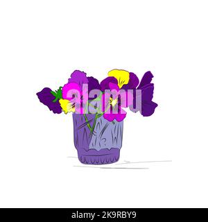 Illustration of summer pansy flowers bouquet in glass Stock Vector