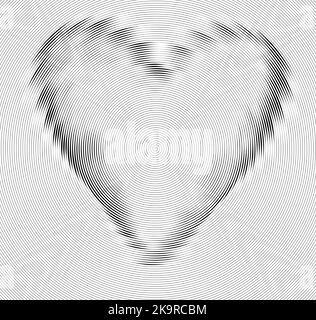 Stylized heart, vector illustration. Empty frame on striped spiral background in circle. Stock Vector