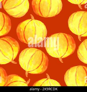 Seamless abstract background with watercolor painted pumpkins Stock Vector