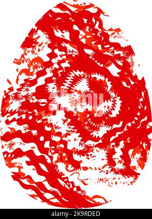 Colored stylized egg with red chaotic distorted stripes. Abstract bright design element. Stock Vector