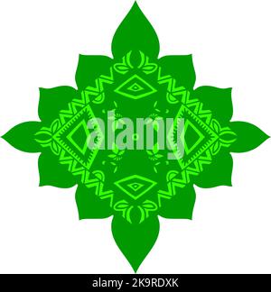 Bright colorful rug ornamental background with traditional pattern. Ethnic ornament. Green color design for carpet, yoga mat, textile, greeting card, Stock Vector