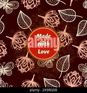 Made with love badge with lettering. Label or stamp for handmade, homemade, cosmetics products. Floral and herbal elements Stock Vector