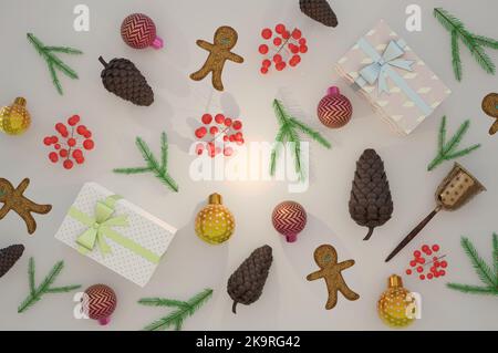 3D Illustration , 3d rendering . Christmas decorations background . Stock Photo