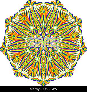 Abstract stylized rainbow line mandala pattern. Round decorative ornament design. Stock Vector