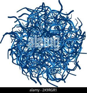 Abstract chaotic hairy shape. Blue color weaved tangle. Abstract entanglement. Stock Vector