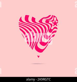 Optical illusion striped heart symbol. Valentine's day modern design element. Stock Vector