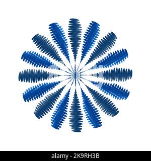 Abstract optical illusion. Dark blue floral shape. Motion effect. Stock Vector