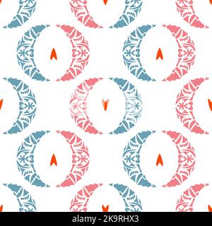 Seamless decorative pattern with doodle moon and hearts on white background. Abstract background for wallpaper, greeting cards, web, textile, statione Stock Vector