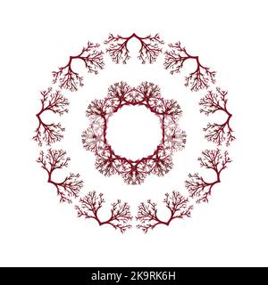Mandala round pattern. Frame or border of stylized trees. Ethnic style decorative hand drawn herbal element. Hand drawn background Stock Vector