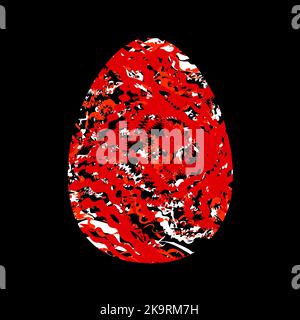 Colored stylized egg with red chaotic distorted stripes. Abstract bright design element on black background. Stock Vector