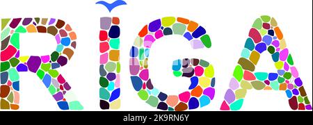 Word Riga. Stylized colorful mosaic letters isolated on white Stock Vector