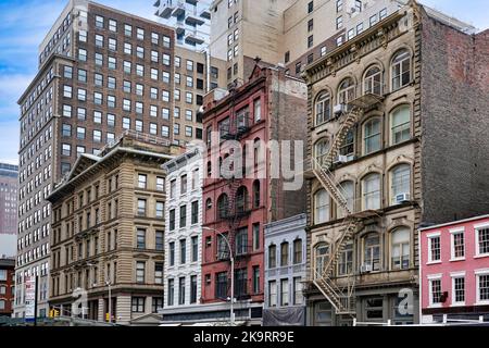 Ornate old 19th century office buildings in Tribeca district of New York City Stock Photo