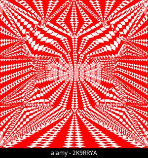 Abstract twisted red and white background. Optical illusion of distorted surface. Twisted stripes. Stylized 3d tunnel. Vector illustration. Stock Vector