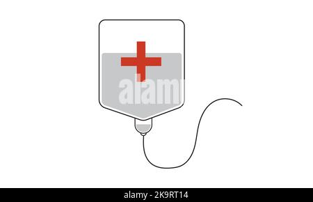 Medical IV drip bag color icon on light blue background. Heartbeat symbol. Collection of vector illustrations on the theme of medical tools, drugs Stock Vector