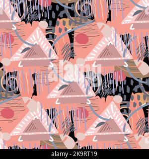 Abstract seamless pattern with triangles, lines, blots and other shapes Stock Vector