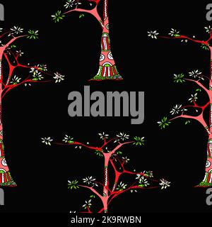 Seamless pattern with doodle trees in ethnic style. Decorative background. Stock Vector