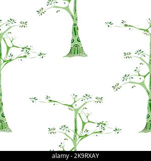 Seamless pattern with doodle trees in ethnic style. Decorative background. Stock Vector