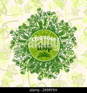 Label for natural cosmetic products. Organic product badge on seamless background. Stock Vector