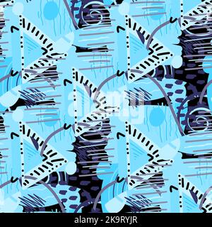 Abstract seamless pattern with triangles, lines, blots and other shapes Stock Vector