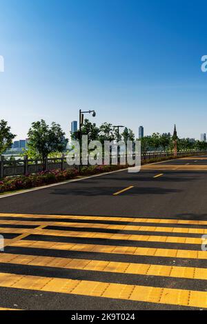 empty city road with skyline background Stock Photo