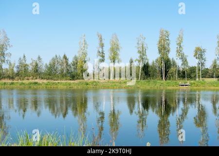 landscape with trees that are reflected in the water Stock Photo