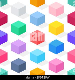 Seamless pattern of isometric colorful cubes  Stock Vector