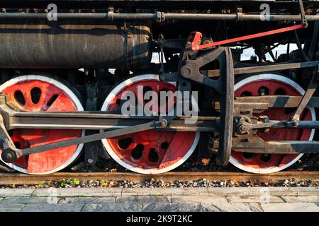 Train Car Undercarriage, passenger train, freight train. Stock Photo