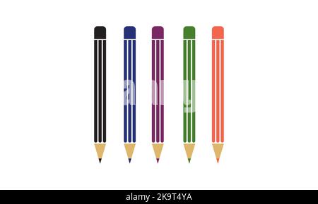 Colored pencils laying in row. Set of crayons for illustrations, art, studying. Ready for school stuff. Stock Vector