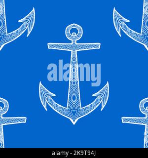 Seamless decorative pattern with ornate hand drawn anchors. Stock Vector