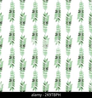 Watercolor seamless floral pattern with hand painted green leaves Stock Vector