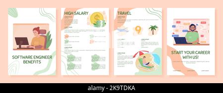 Software engineer benefits flat vector brochure template Stock Vector