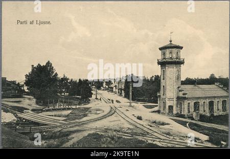 View of Ljusne with fire station to the right. Stock Photo