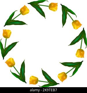 Bright wreath of spring tulip flowers. Element for design. Stock Vector