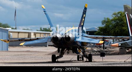 A F-18 Blue Angel number 8 on display at the Pima Air and Space Museum Stock Photo