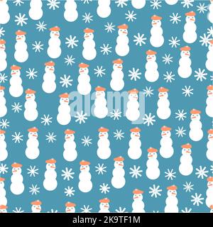 Seamless colorful vector pattern with cute snowman Stock Vector