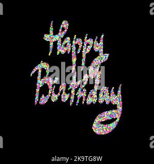 Greeting card for birthday with dotted colorful words on black background Stock Vector