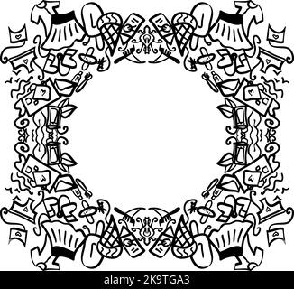 Abstract decorative frame with different objects Stock Vector