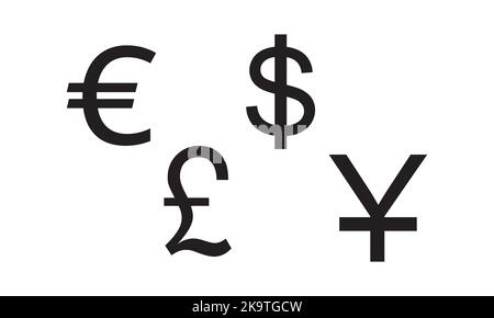 Most used currency symbols Stock Vector