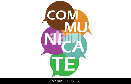 Vector illustration of a communication concept. The word communicate with colorful dialog speech bubbles Stock Vector